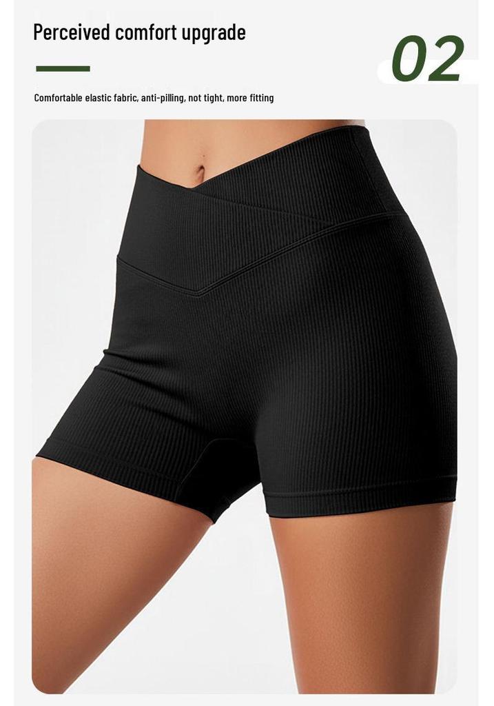 Women's Cross Waist Elastic Yoga Shorts with Peach Hip Design - Three-Quarter Length, Perfect for Running and Fitness