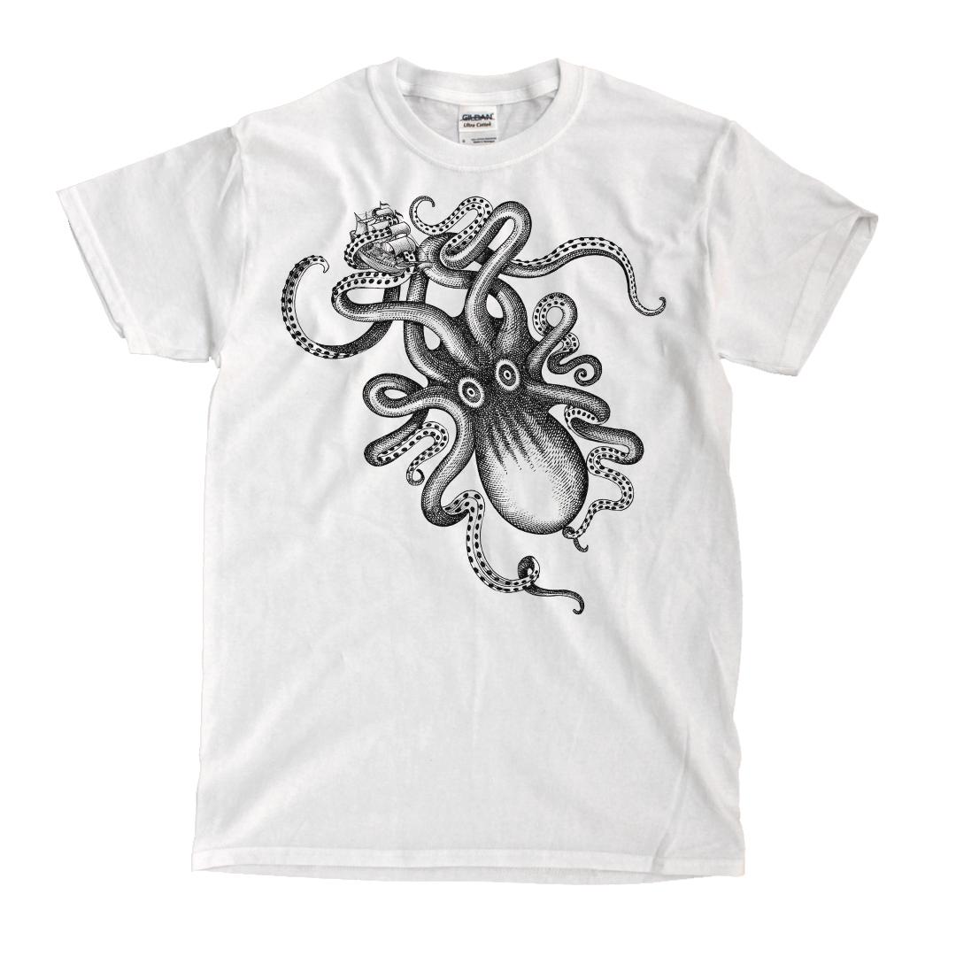 Kraken Spiced Rum Octopus White T-Shirt Ships Fast High Quality L