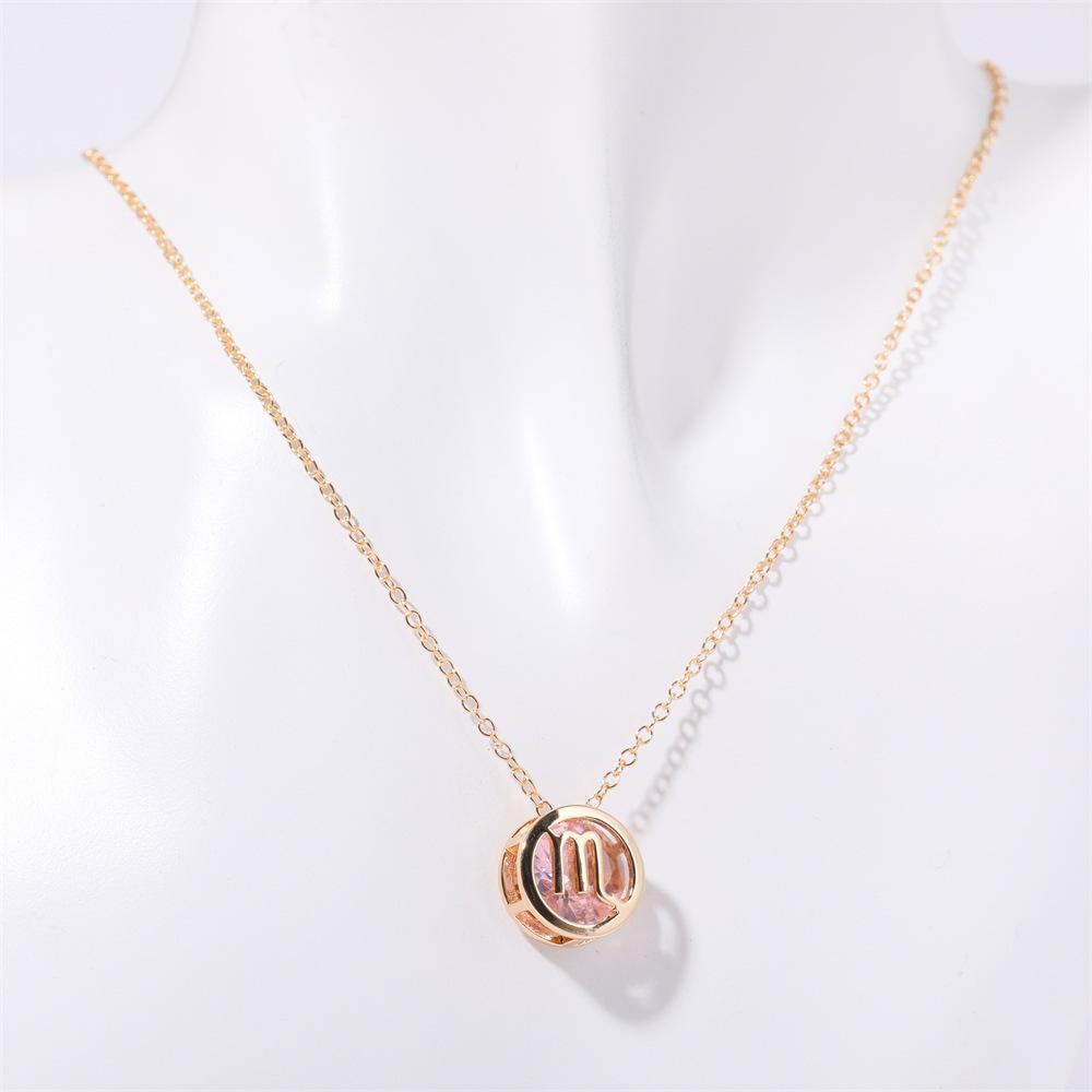 Twelve Zodiac Constellation Necklace - Double-sided Pendant Necklace with Zirconium Drop Pendant and Hollow Chain Around The Collarbone.