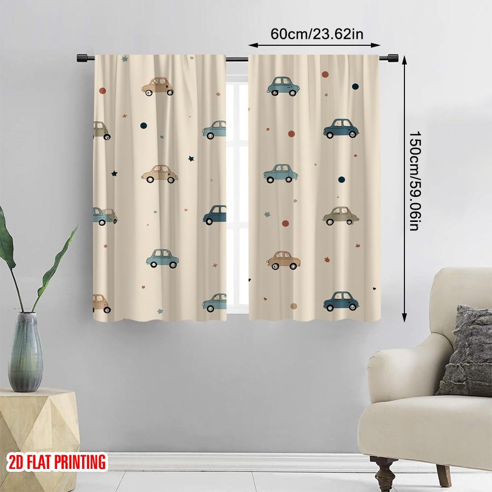 Set Of 2 Flat Printing Scene Curtains Cute Cars Wallpaper Polyester Without Electricity Party Decorations Holiday Portraits Curtain