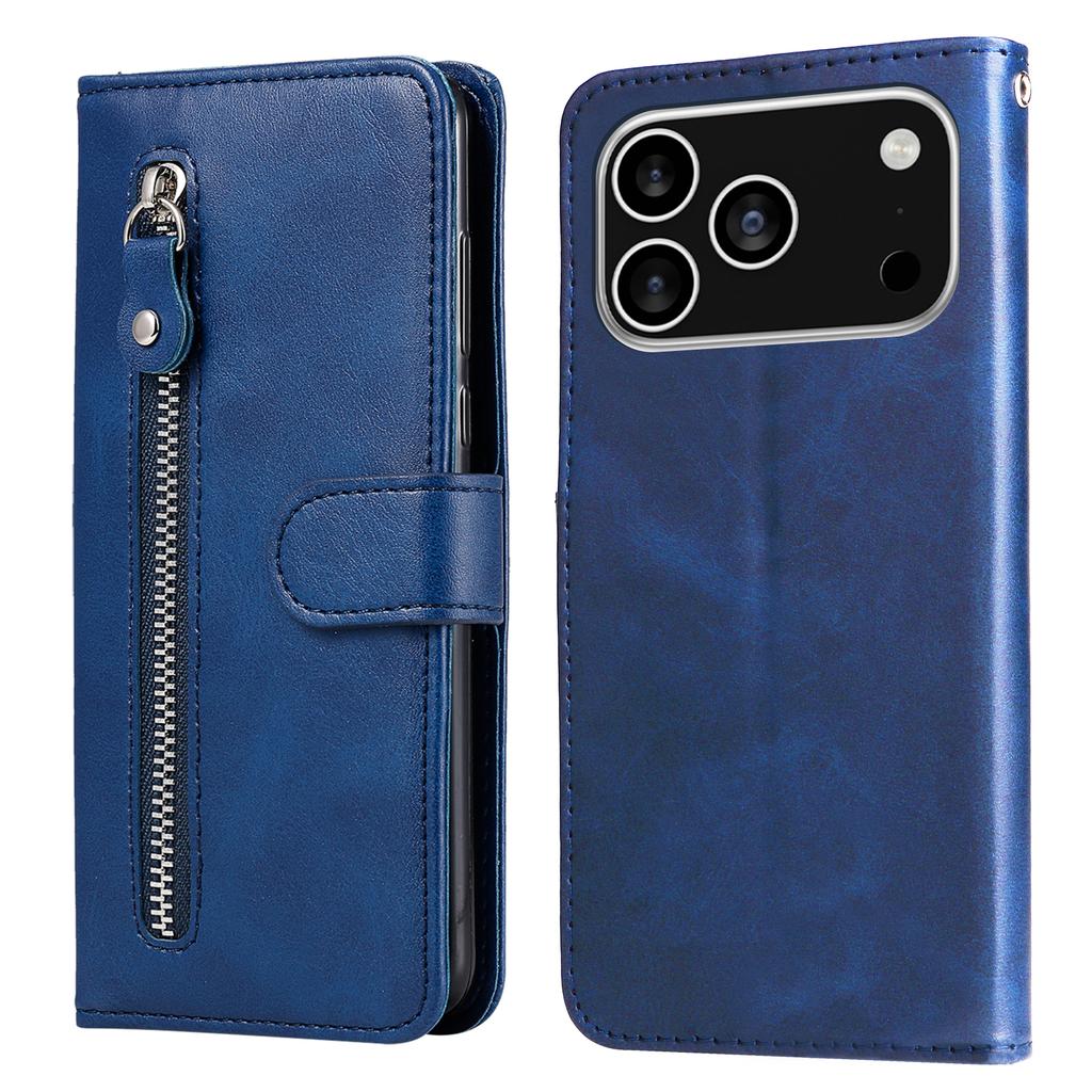 For iPhone 17 Pro PU Leather Cases with Zipper Pocket Wallet Phone Cover Stand