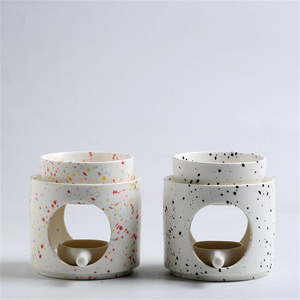 Elegant Colored Dots Ceramics Essential Oil Burners with Removable Bowl and Tealight Holder Spoon for Aromatherapies