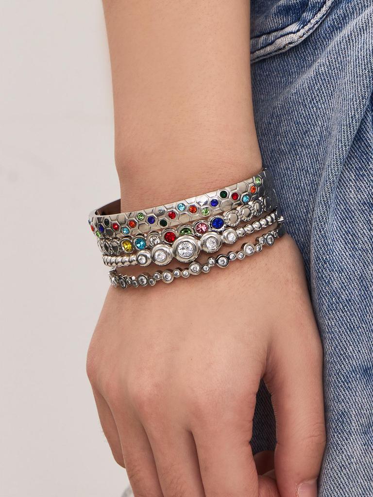 18k Gold-Plated Geometric Zirconia Enamel Bracelet Set