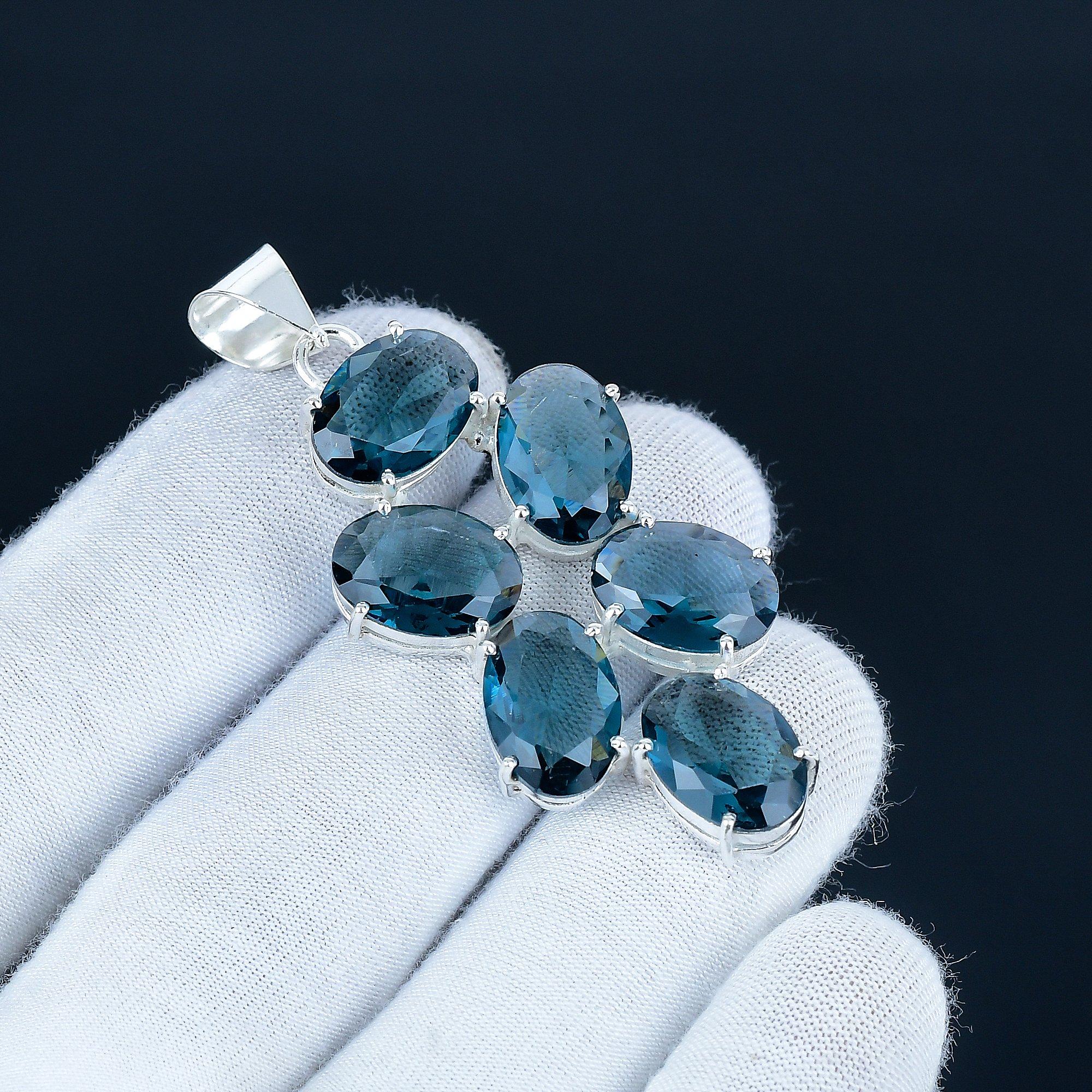 

Подвеска с драгоценным камнем Индиголит из стерлингового серебра 925 пробы - Дизайн ручной работы, Ювелирное украшение для повседневной носки, Уникальная подвеска с Индиголитом, Подарок на свадьбу 2.5 синий