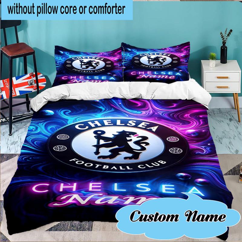 Custom Name Chelsea Crest Artwork Bedding Set 3pcs, Bedding Set Including 1pc Duvet Cover And 2pcs Pillowcases for Bedroom, Dormitory Gift