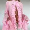 Design Flare Ruffle Long Sleeve Cardigan Shirt Women Elegant High-End European Style Blouse with Unique Design Perfect for Chic Outfits