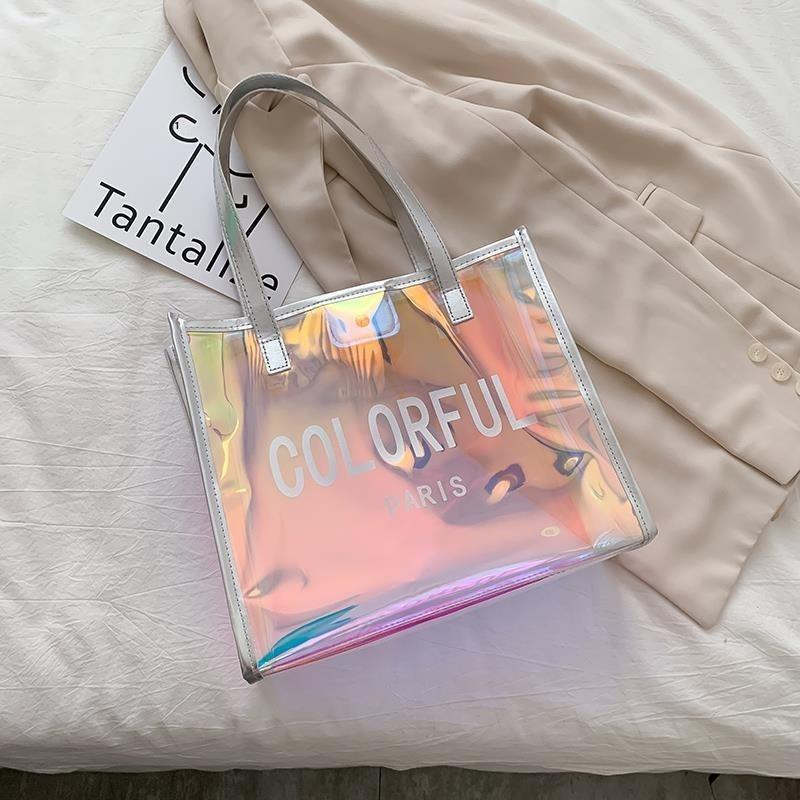 Женская желеобразная сумка-тоут Водонепроницаемая прозрачная ПВХ лазерная сумка Летний тренд Пляжная сумка Большой вместимости Сумка через плечо