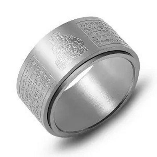 Rotating Titanium Steel Ten Thousand Words Amulet Ring: Eight Guardian Deities, Zodiac Birth Year, Heart Sutra for Men