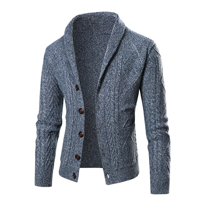 Herbst Winter Mantel Strickjacke Knopf Einfarbig Revers Herren Lässige Mode Oberteil