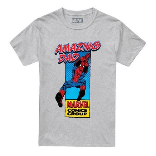Marvel Comics Mens Amazing Dad Spider-Man Corner Box Heather Fathers Day T-Shirt
