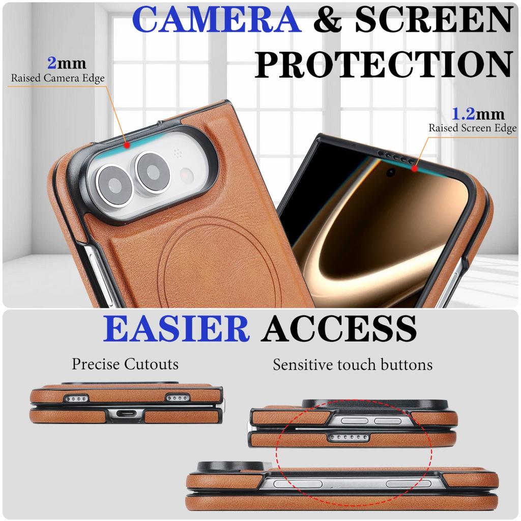 For IPhone Duo Fold Case Luxury PU Leather Skin Magnetic Protective Back Cover for MagSafe Wireless Charging Phone Shell Funda