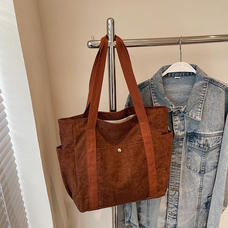 

Сумки большой вместимости для осени и зимы, женские вельветовые сумки-тоут, сумки через плечо для студентов для учебы и работы темно-коричневого