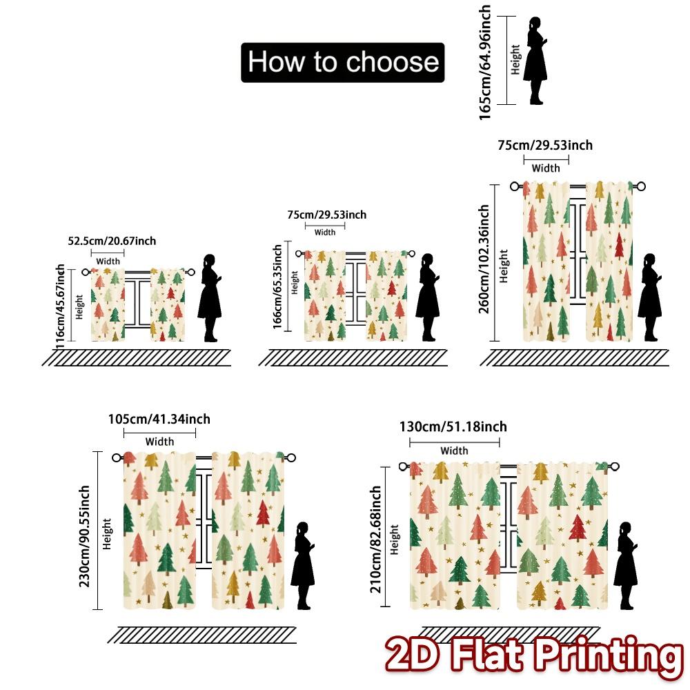 Flat Printing Jit Curtains Without Rod Festive Evergreens Chic Versatile Durable Polyester Holiday Set Of 2 Made