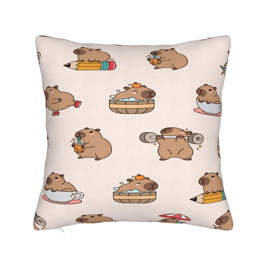 Pillow Case Kawaii Capybara   Square  Pillow Cover For Couch Sofa Bedroom Retro Trendy Pillowcases