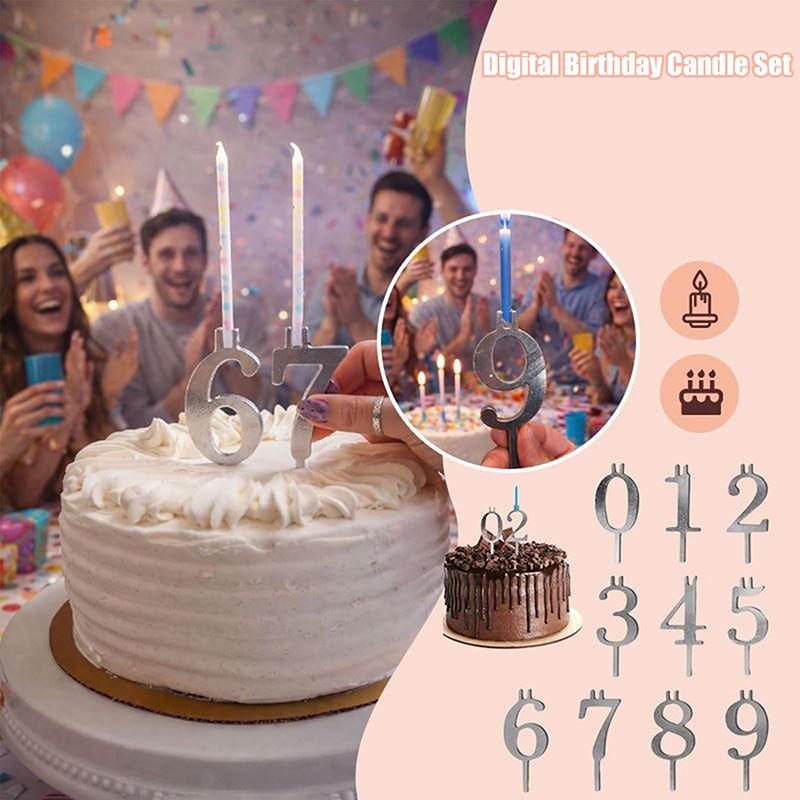 Birthday Candlestick Set 0-9Numbers Happy Birthday Cake Topper Metal Wedding Cake Topper For Kids Party Dessert Decoration