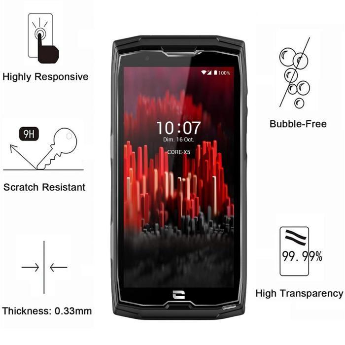 Gehärtetes Glas für Crosscall Core X4 / Core X5 [2er-Pack] Phonillico® Displayschutzfolie