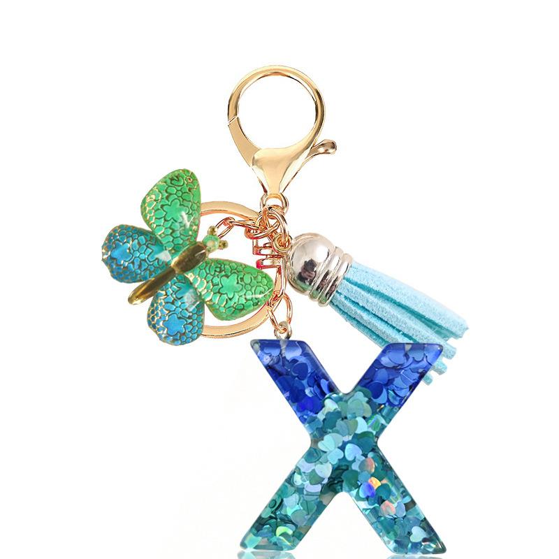 Blue Series 26 Epoxy Letter Keychain Holiday Love Fringe Accessories Gradual Change Butterfly Keychain