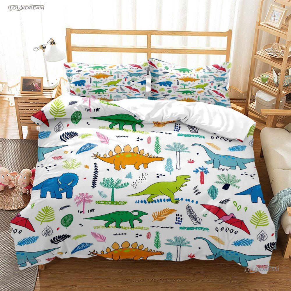 Three-Piece Cartoon Cute Dinosaur 3D Digital Printing Bedding Kit Bed Sheet Quilt Cover