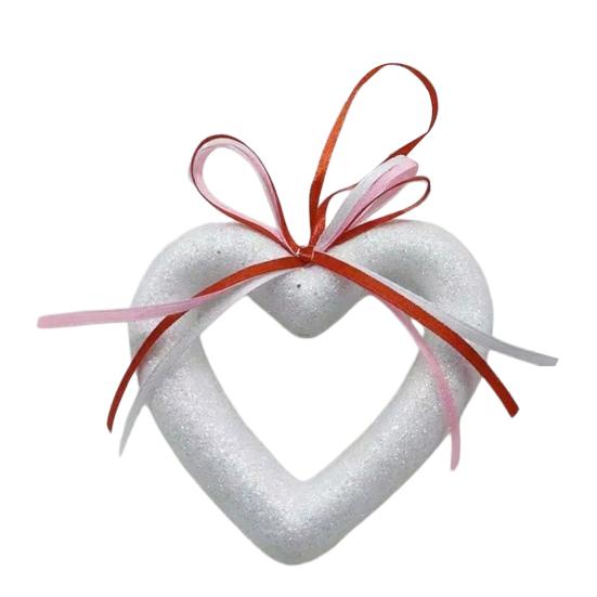 

Блискуча пінопластова прикраса у формі серця Любов День святого Валентина Весілля Святкова вечірка Дерево Вінок Вхідні двері Стіна 3D Велика прикраса у формі серця з бантом 15cm