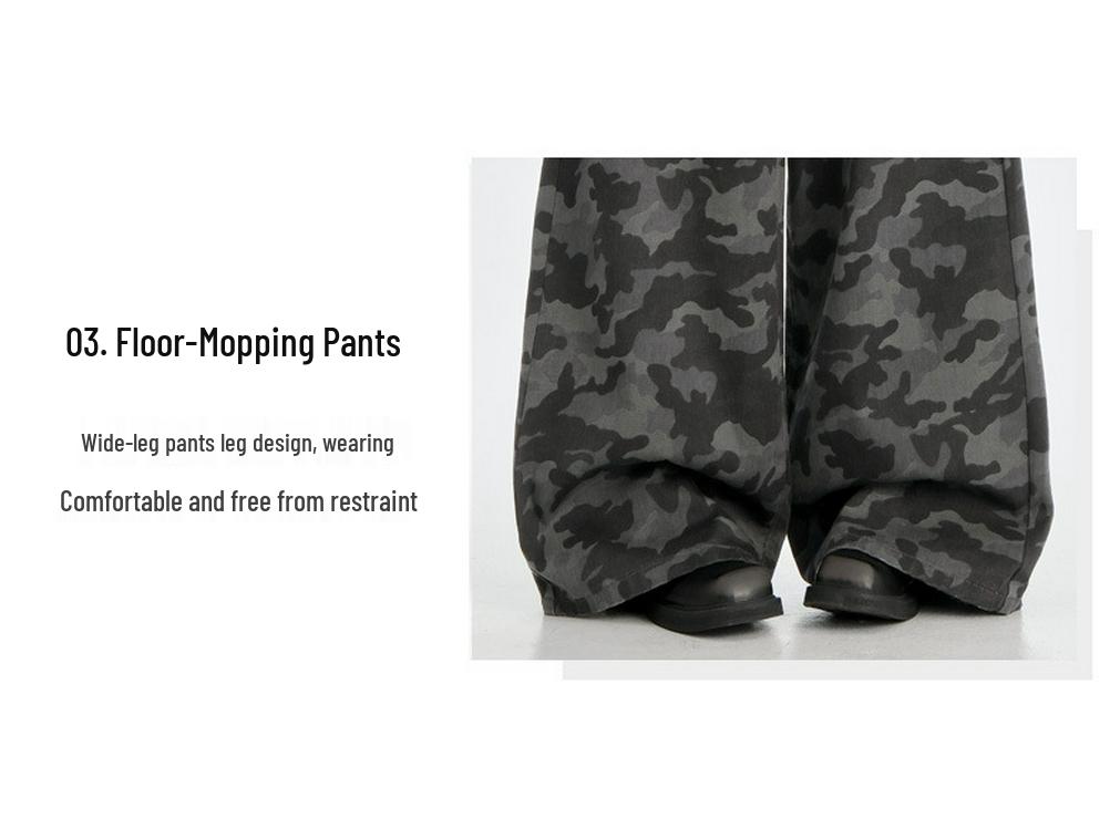 2025 Women's American Street Camouflage Wide-Leg Jeans - Extra Long, Lazy Style