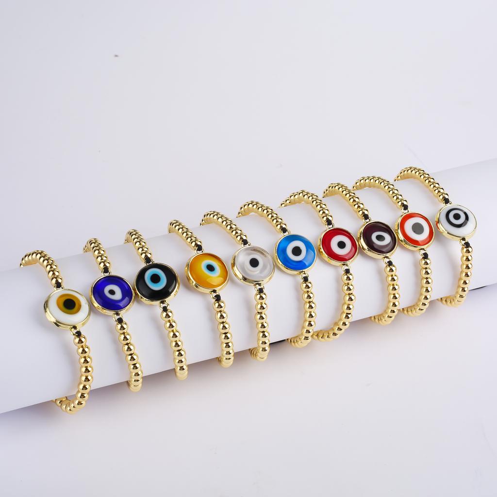 10 Colors Gold Plated Copper Beads Braided Evil Eyes Glaze Luxury Bracelet for Woman Girl Fashion Ward Off Evil Zircon