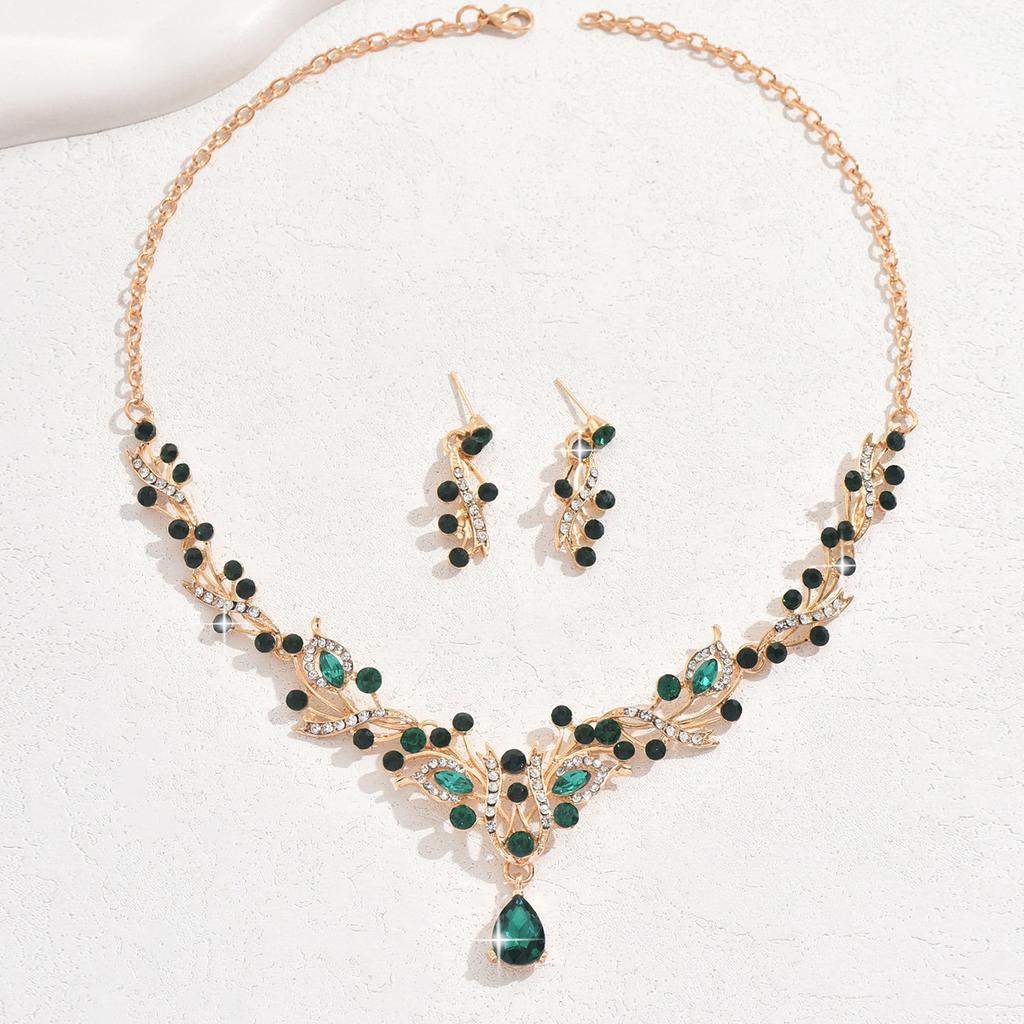Bridal Rhinestone Crystal Necklace Earrings Set Women'S Prom Dress