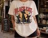 Retro Black Cat Halloween T-Shirt, Witch Hats Moon Stars Graphic Tee,fall Shirt