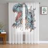 Merry Christmas Dinosaur Santa Claus Snowflake Sheer Voile Curtain Window Treatment For Living Room Party Backdrop Tulle Curtain