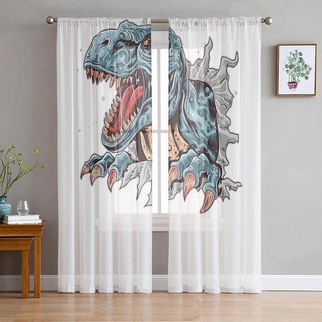 Merry Christmas Dinosaur Santa Claus Snowflake Sheer Voile Curtain Window Treatment For Living Room Party Backdrop Tulle Curtain