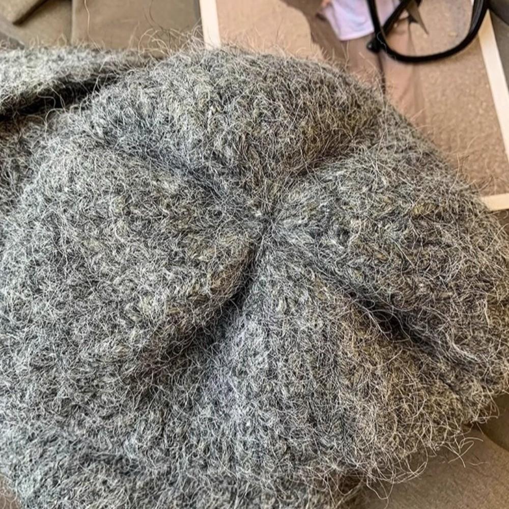 Strickmütze im koreanischen Stil, einfarbig, randlose Beanie-Mütze, Plüsch-Wollmütze, Winter, Herbst