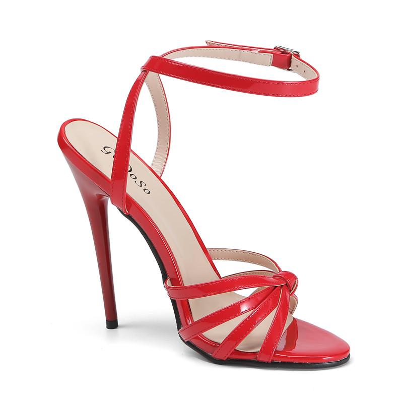 Fashion Sexy Patent Leather 14/16cm High Heels Women's Sandals,Fetish Men Summer Shoes,Ankle Buckle Strap,Black,Red,White,Custom Colors