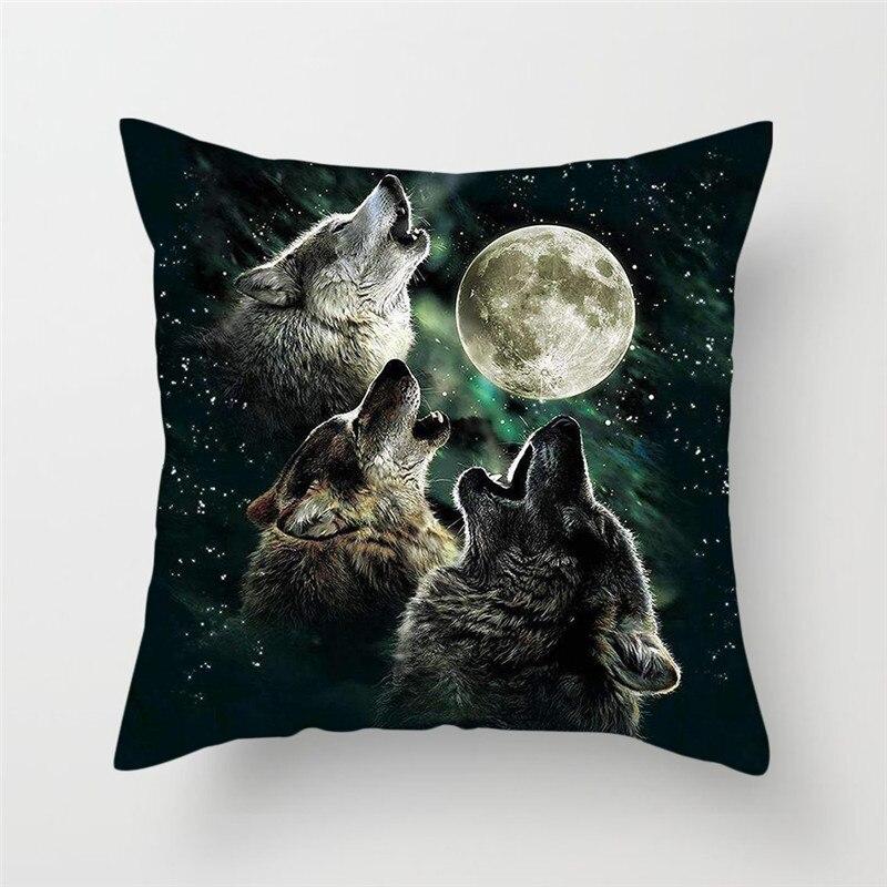 Wild Animals Printed Cushion Cover Wolf King Photo Pillow Covers for Home Sofa Decorative Throw  Cases