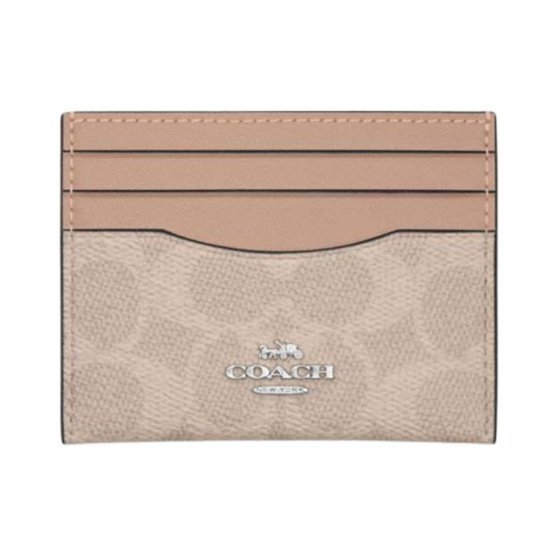 

COACH 10 Brand Logo Multiple Card Slots Leather Card Holder Women s Sand Yellow and Taupe сірий колір