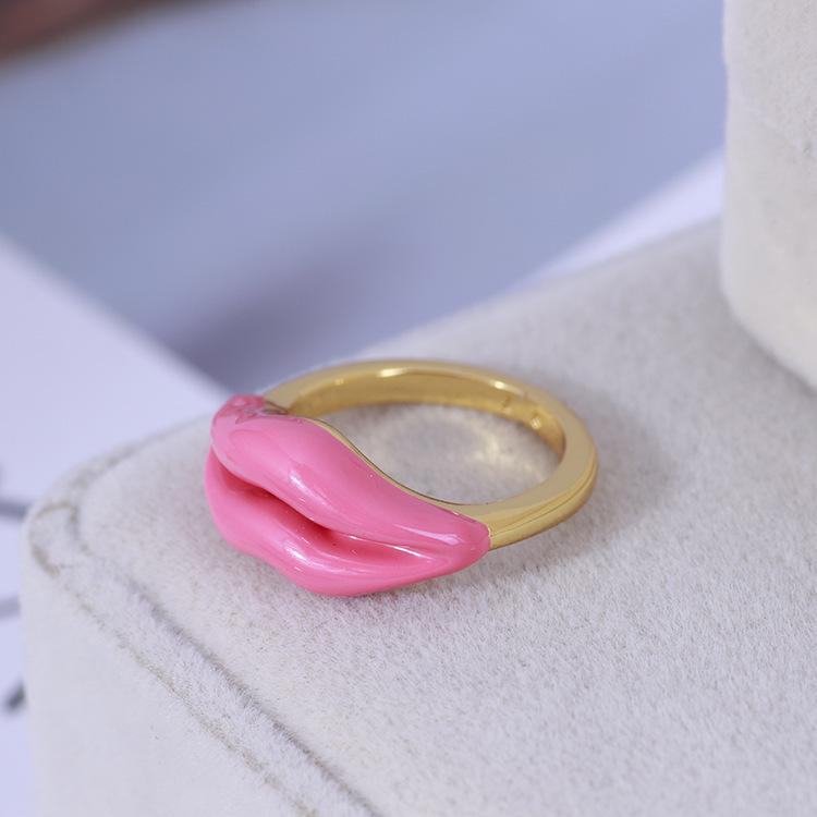 

European And American Trend Jewelry Wholesale Fashion Novel Color Enamel Sexy Lip Ring Ring 6