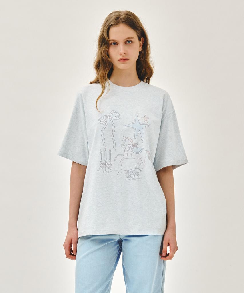 Malittepeulangsowajeobeo W Unicorn Graphic Oversized Tee Light Heather Gray