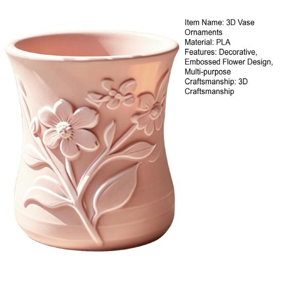 3D Printed Flower Vase, Exquisite Flower Embossed Vase, Decorative Flower Holder, Multi-purpose Pen Holder for Home Tabletop Decoration