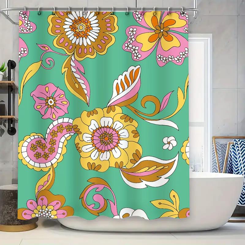 

Bright Floral Print Shower Curtain Waterproof Home Decor 3D Polyester Bathroom Decor Modern Flower Design Bath Mat Liner Decorat 90x180cm