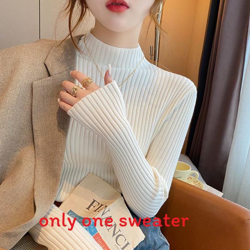 Womens Knit Sweater With Stand Collar And Spliced Design For Elegant Office Wear