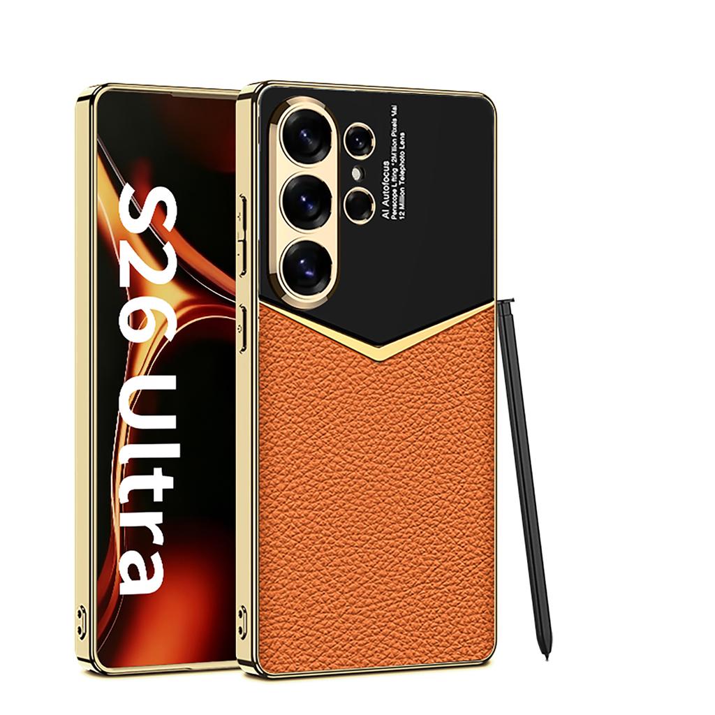 Luxury Plating Leather Case for Samsung Galaxy S26 S25 S24 Ultra Shockproof Soft Edge Protective Cover for Galaxy S26 Ultra Case
