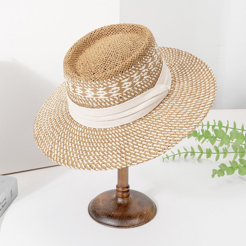 Fashion Woven Straw Hat With Wide Brim And Strap Decoration For Daily Wear