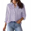 Womens Button Down Shirts Striped Classic Long Sleeve Collared Office Work Blouses Tops with Pocket