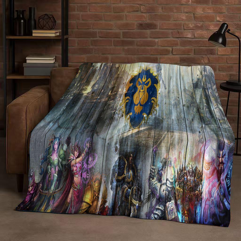 

3D WOW World of Warcraft Game Demon Hunter Arthas Cartoon Flannel Blanket,Ultra Soft Plush Throw for Home Bedroom Bed Sofa Cover 130x150cm