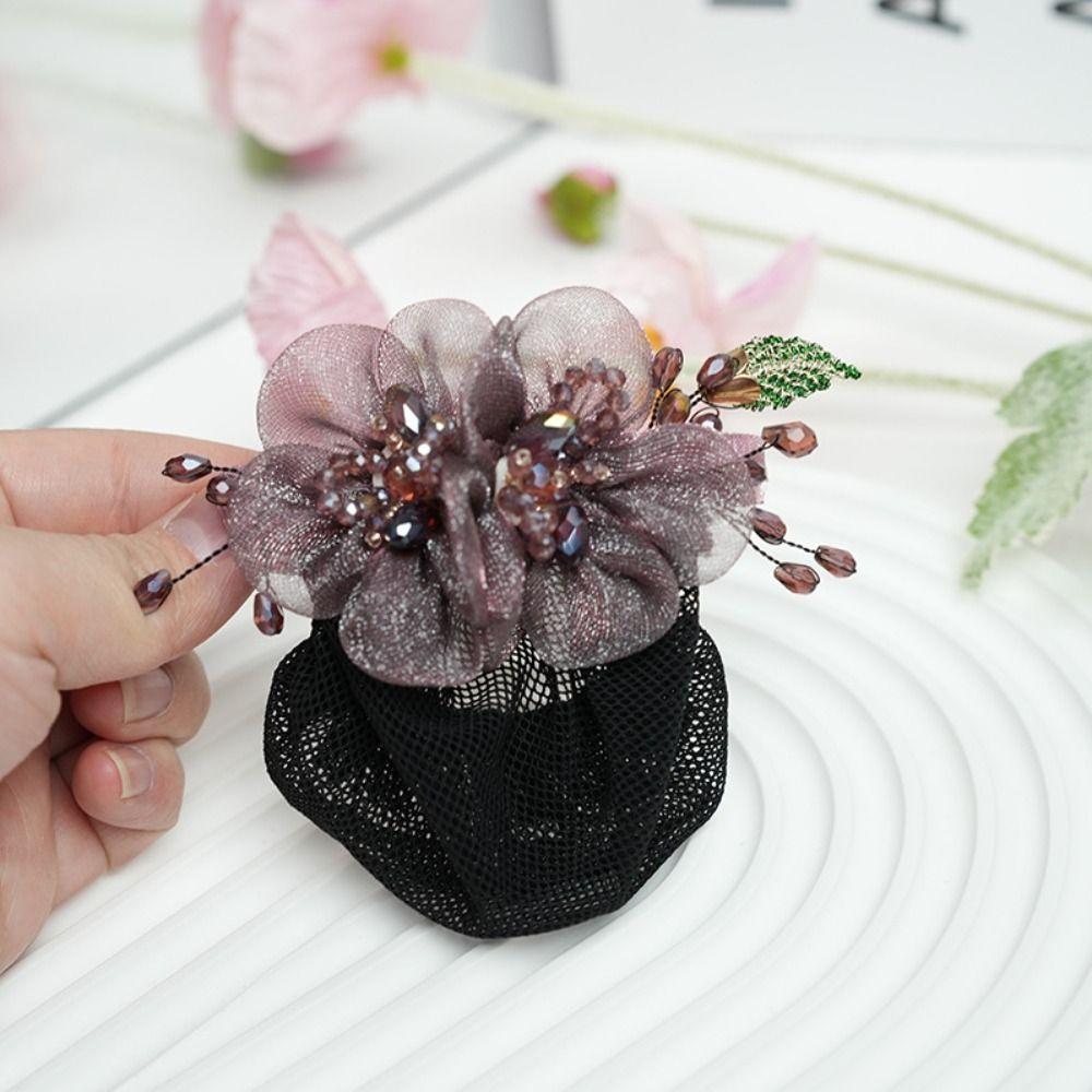 

Crystal Korean Bun Snood Sweet Hairgrips Cover Net Elegant Flower Hair Bun Professional Headdress Style11