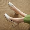 Women's High-heeled Single Shoes Simple and Versatile Thick Heel Large Size Square Head Shallow Mouth Low-top Shoes