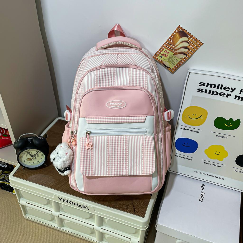 Schoolbag New Large Capacity Striped Junior High School Student School Bag Gaoyan Lightweight Casual Girls Backpack Outdoor Travel Backpack