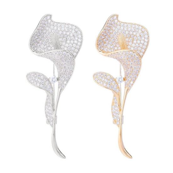 Women Brooch Sparkling Rhinestone Inlaid Common Callalily Shape Anti-Exposure Buckle Suits Shirts Sweaters Bags Pin Outfit Accessory