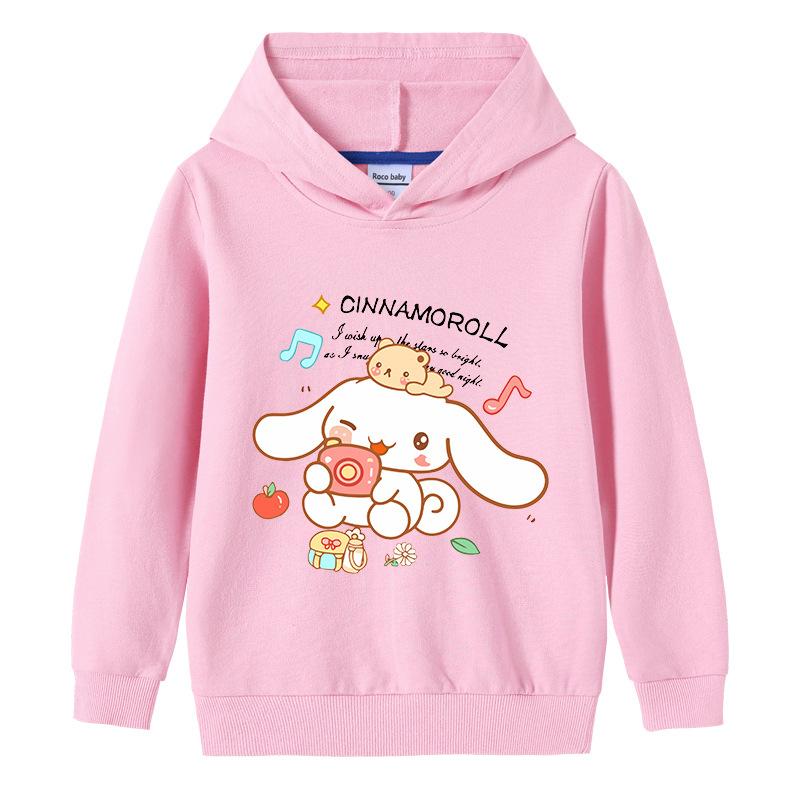 Girls new cute Sanrio Cinnamoroll print fleece hoodie fall and winter fashion and comfortable outdoor sports kid long sleeve top