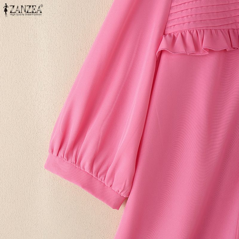 ZANZEA Lässige Bluse mit Rundhalsausschnitt und 3/4-Ärmeln für Damen