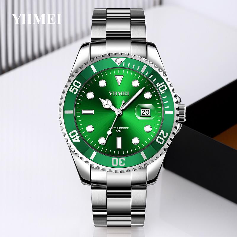 Men's Business Series Stainless Steel Watch with Calendar & Rotatable Bezel - Waterproof Quartz Dial