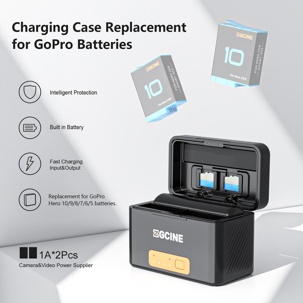ZGCINE PS-G10 mini Portable Sports Camera Battery Fast Charging Case 5200mAh Wireless Dual Battery